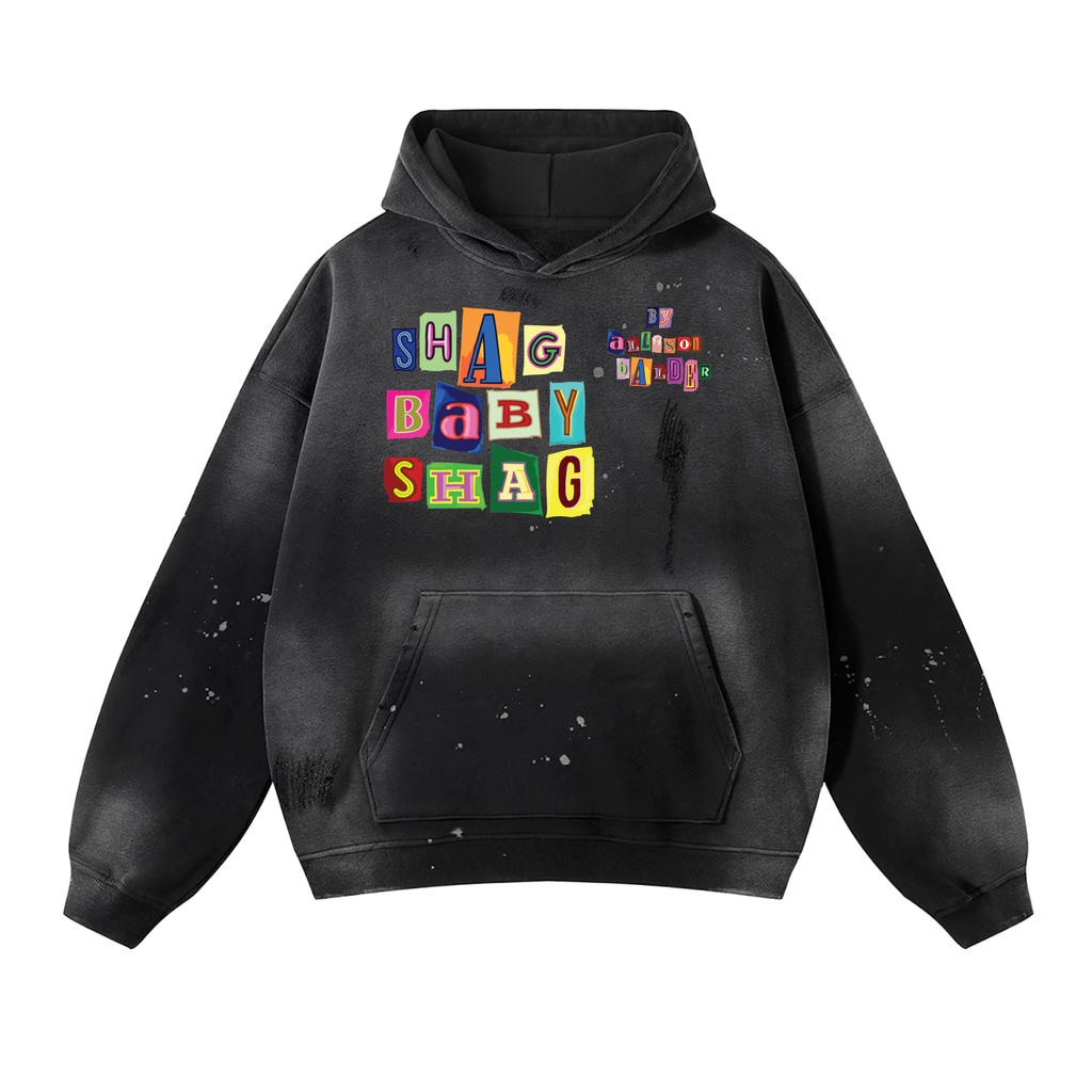 Vintage Washed Frayed Fleece Hoodie