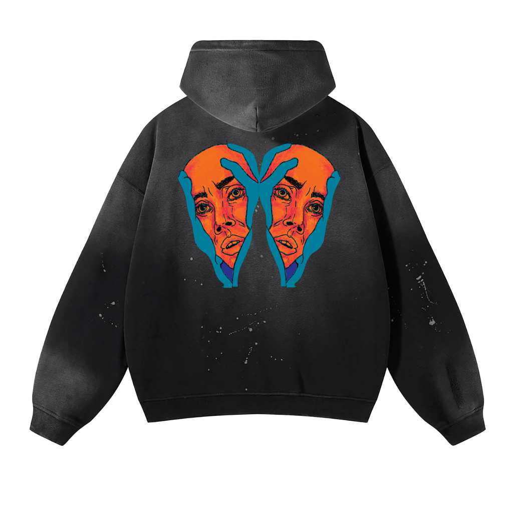 Vintage Washed Frayed Fleece Hoodie